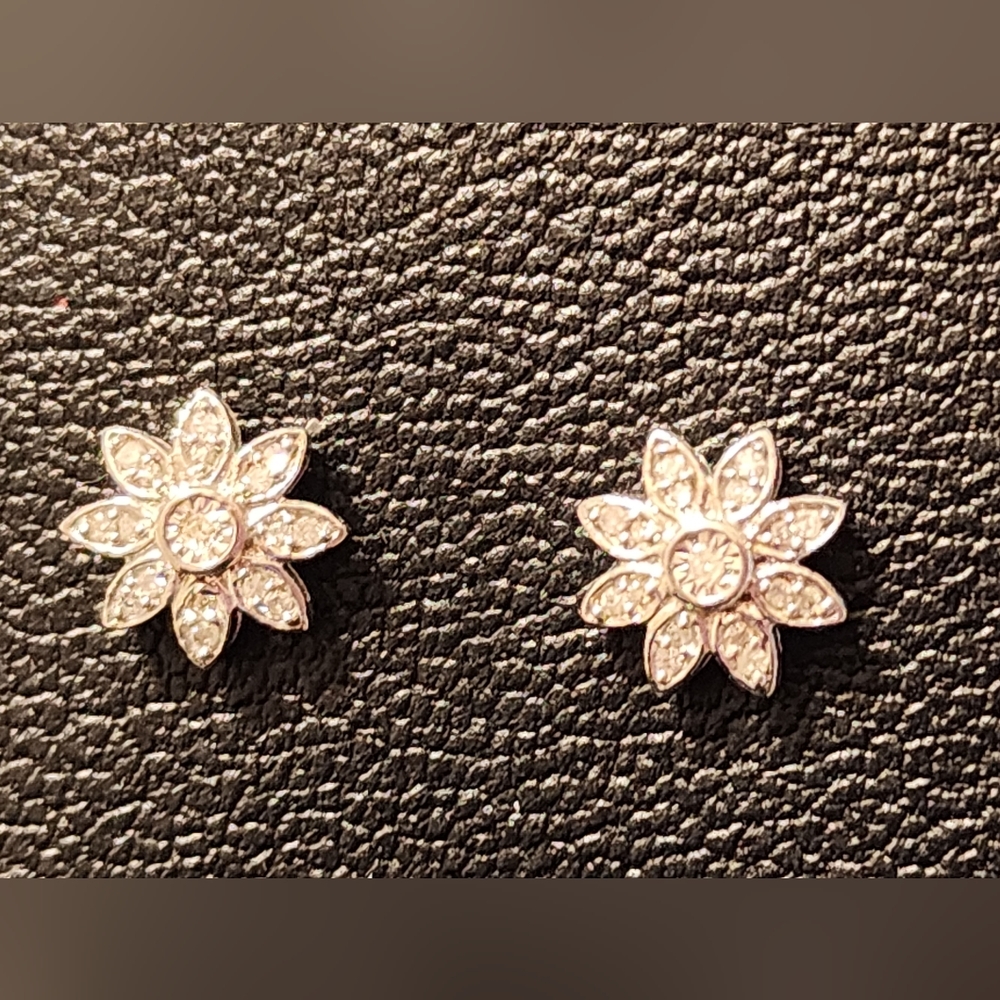 Macy's Sterling Silver Diamond Flower Earrings